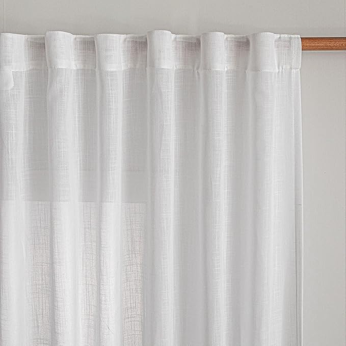 MYSKY HOME 95 Inches Long White Curtains Semi Sheer Drapes Light Filtering - Image 8
