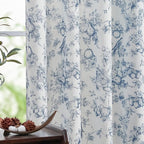 jinchan Linen Floral Curtains for Living Room 63 Inch Length Blue Printed by JINCHAN