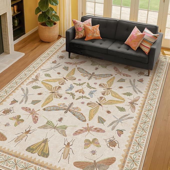 Hazo Haus Washable Neutral Area Rug Living Room, 5x8 Washable Rugs by HazoHaus