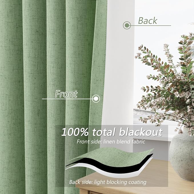 Guken 100% Blackout Linen Curtains 100 Inch Length 2 Panels Set - Image 4