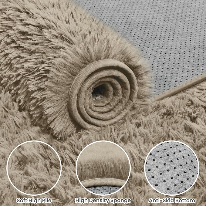 8x10 Area Rugs for Living Room Rug: Soft Fluffy Shag Gray Camel Rugs for Bedroom - Image 6