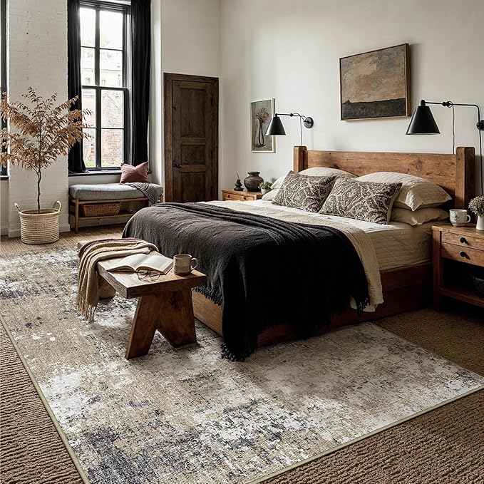 PureCozy 5x7 Abstract Area Rug Brown Washable Non Slip Living Room Carpet - Image 4