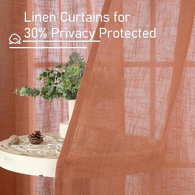 LAMIT Semi Sheer Linen Curtains 36 Inch Length 2 Panels, Light Filtering Panels - Image 5