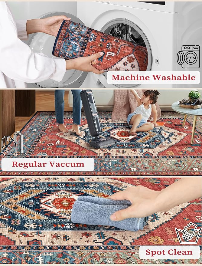 SERISSA Runner Rug for Hallways, Vintage Rust Ultra Soft Print Distressed - Image 3