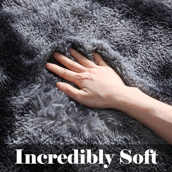 ONASAR 6x9 Area Rugs for Living Room Bedroom, Tie-Dyed Dark Grey Large Fluffy - Image 3