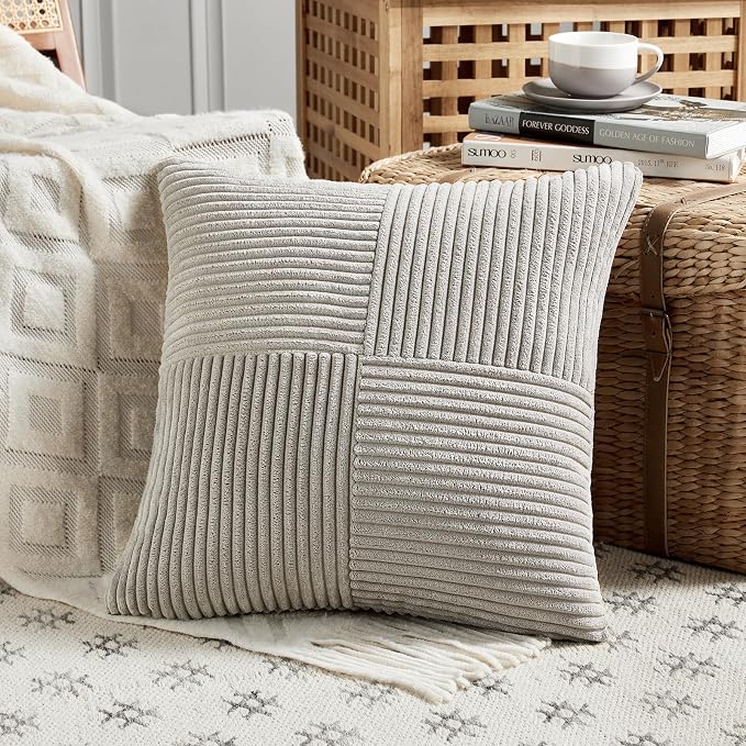 Fancy Homi 2 Packs Neutral Grey Decorative Throw Pillow Covers 22x22 Inch - Image 2