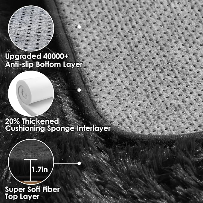 ONASAR Black Runner Rugs for Bedroom Living Room, 2x6 Bedside Fluffy Area Rug - Image 4