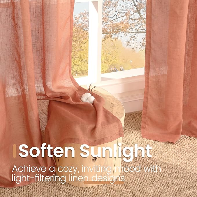 BGment Terracotta Short Linen Curtains 48 Inch Length, Burnt Orange Light - Image 5