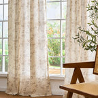 Lazzzy Taupe Floral Linen Curtains 84 Inch Farmhouse Curtain Back Tab Drapes - Image 7