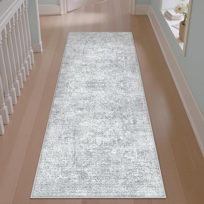 PureCozy 2x8 Runner Rug Washable Vintage Indoor Hallway Carpet Non Slip Grey - Image 5