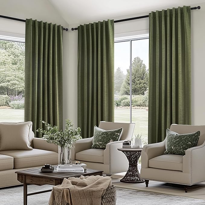 Topfinel 102 Inch Long Linen Blended Blackout Curtains 2 Panels, Back Tab - Image 4