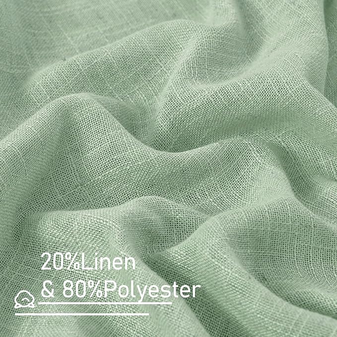 LAMIT Linen Curtains 48 Inch Length 2 Panels, Light Filtering Panels Back Tab - Image 2
