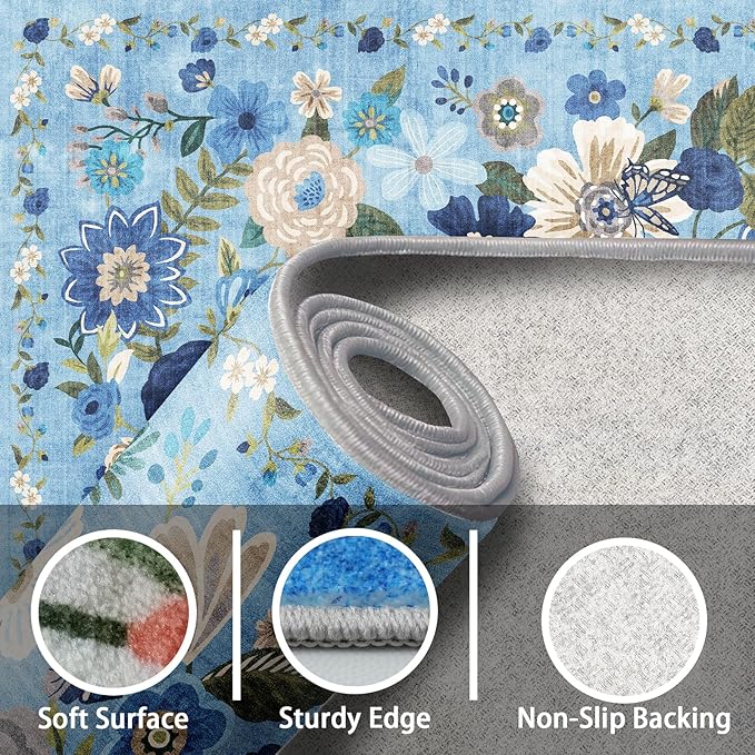 Floral Hallway Runner Carpet Non-Slip, 2x10 Washable Rug Ultra-Thin Soft - Image 4