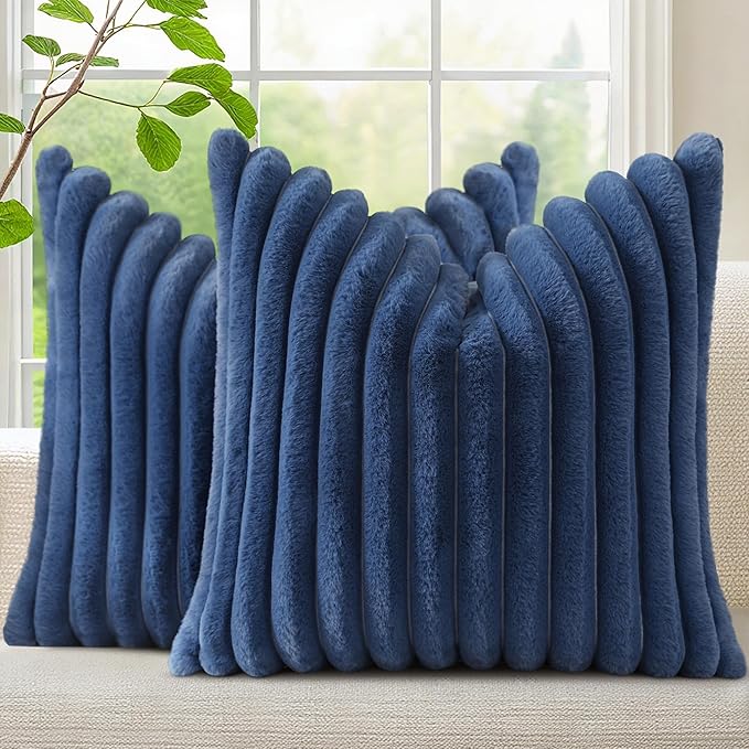decorUhome Cozy Faux Fur Throw Pillow Covers 22x22 Set of 2 Decorative Soft by decorUhome