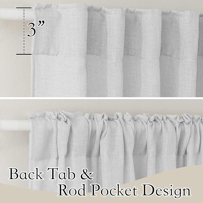 RYB HOME Linen Textured Curtains Semi Sheer Window Curtains Light Filtering - Image 3