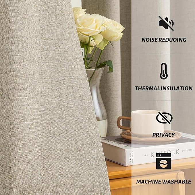 Yakamok Natural Linen Curtains 100% Blackout 84 Inches Long, Room Darkening - Image 5
