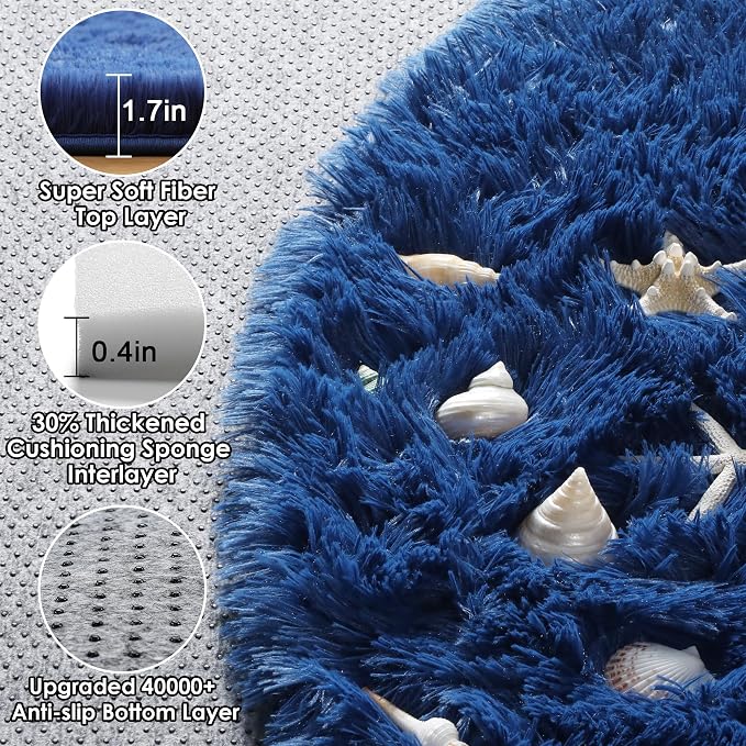 ONASAR Navy Blue Round Area Rug 4ft, Soft Bedroom Circle Rugs Floor Mat - Image 2