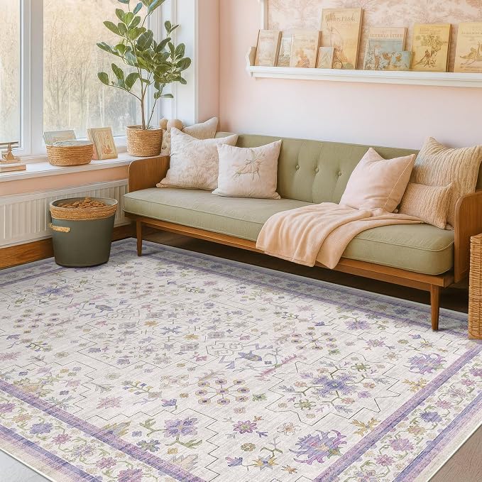 Hazo Haus 6x9 Lavender Rug for Bedroom, Kids Playroom, Non Slip Large Washable - Image 6