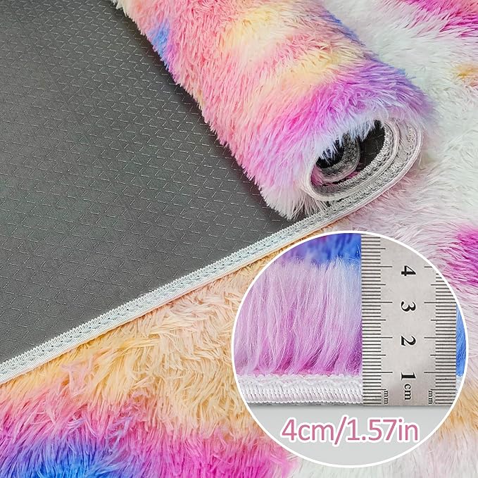 Fluffy Colorful Rug for Bedroom Girls 4x6 Kawaii Rainbow Tie Dye Area Rug Fuzzy - Image 3