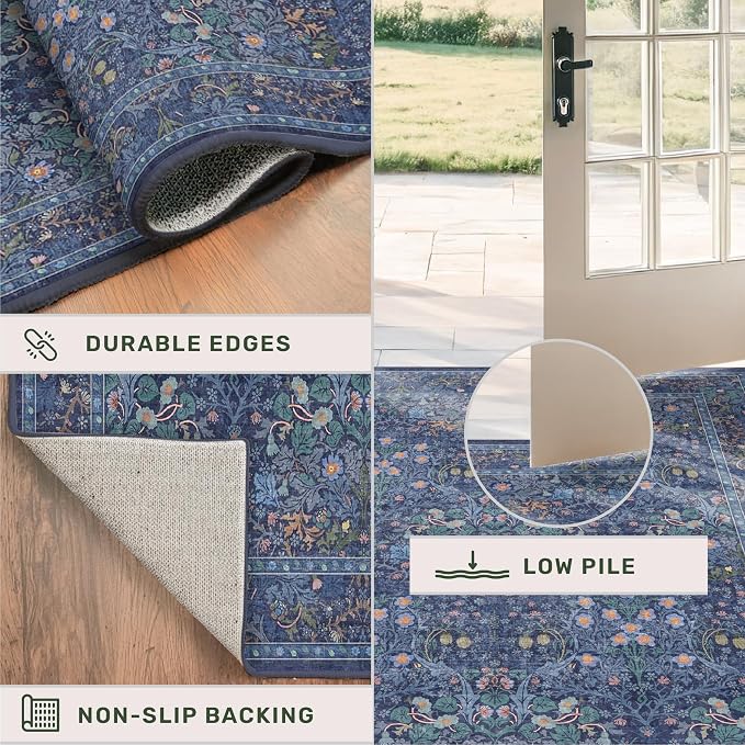 Dark Blue 2x8 Kitchen Runner Rugs - 8ft Long Machine Washable Hallway Runner - Image 5