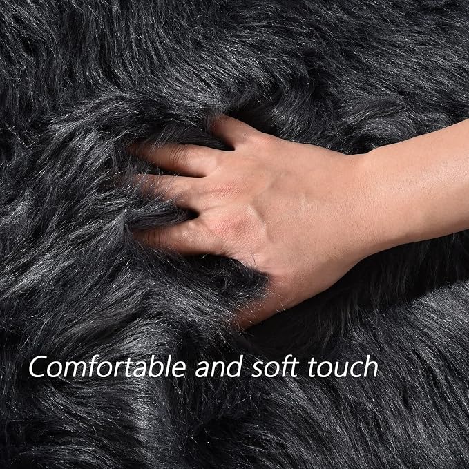 Latepis Dark Grey Runner Rugs 2x6 Faux Sheepskin Fur Rug Bedside Super Soft - Image 4