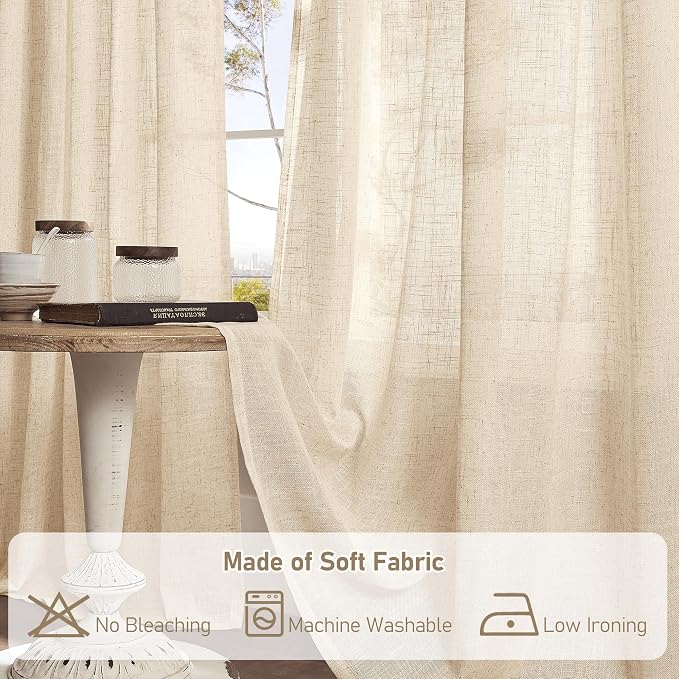 LAMIT Natural Linen Curtains 90 Inch - Image 8