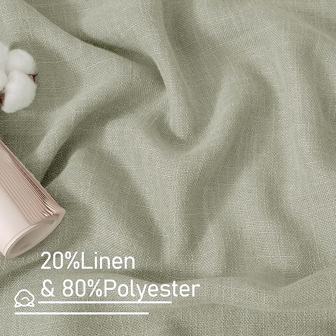 LAMIT Sage Grey Linen Boho Curtains 84 inch Length 2 Panels, Light Filtering - Image 2