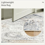 5x7 Area Rugs Blue Ivory Low Pile Indoor Washable Trendy Faded Style Rugs - Image 7