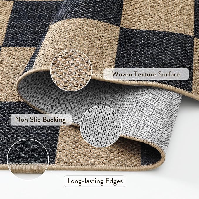 Lahome Checkered Easy Jute Area Rug, 5x7 Outdoor Patio Rug Washable Carpet - Image 4