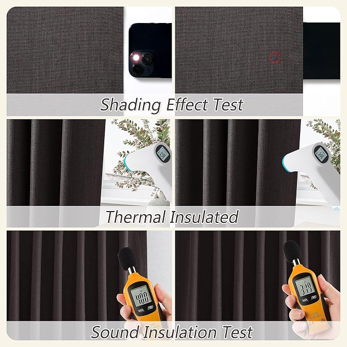 Guken Cocoa Coffee 100% Blackout Linen Curtains 120 Inch Length 2 Panels Set - Image 5