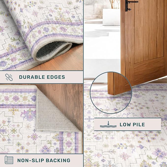 5x7 Light Purple Area Rug for Girls Bedroom, Living Room, Non Slip Washable - Image 5