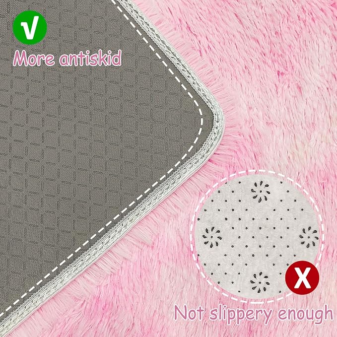 Tie-Dye Pink Rug for Living Room 5x8ft Fluffy Modern Shag Area Rug Mat Bedside - Image 3