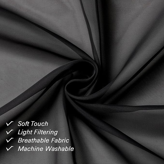 Lecloud Black Sheer Curtains 84 Inches Long 2 Panels, Solid Voile Light - Image 3