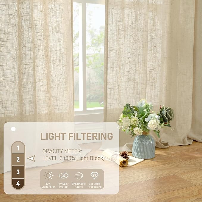 LAMIT Linen Kitchen Curtains 24 Inch Length, Semi Sheer Light Filtering Window - Image 4