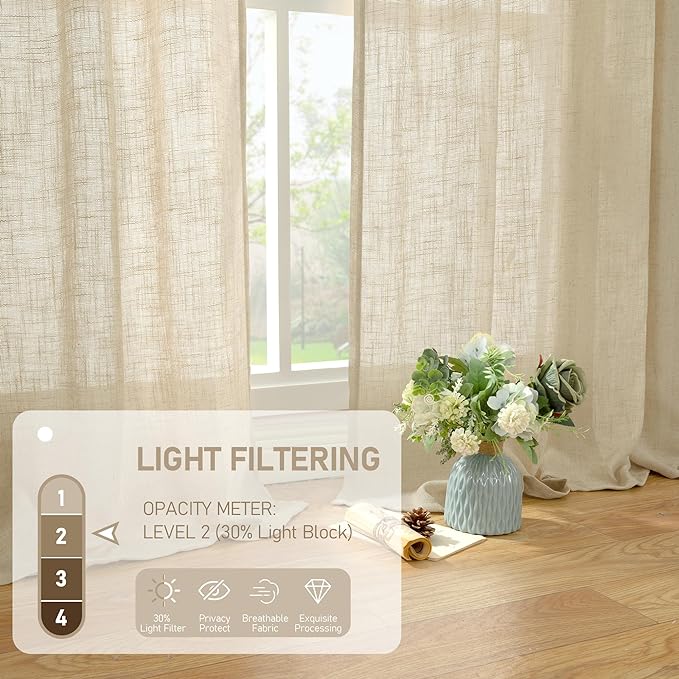 LAMIT Light Filtering Linen Curtains 68 inches Long - Image 4