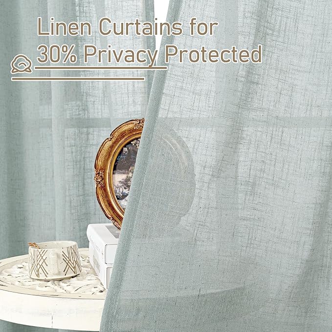 LAMIT Greyish Blue Linen Sheer Curtains 84 inch - Image 5