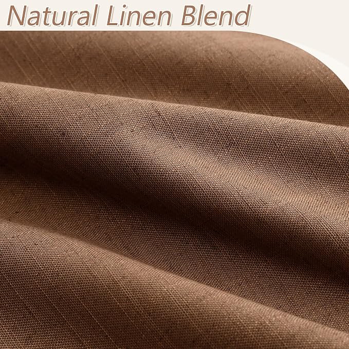 Guken Caramel Brown 100% Blackout Linen Curtains 72 Inch Length 2 Panels Set - Image 3
