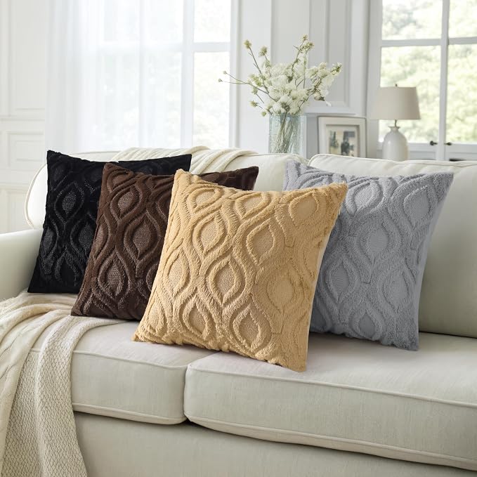 decorUhome Throw Pillow Covers 12x20 Inch Set of 2, Soft Plush Faux Wool Grey - Image 5
