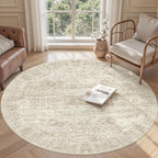 6x6 Beige Round Rug 6ft Living Room Circle Rug Vintage Round Area Rug Non Slip - Image 2