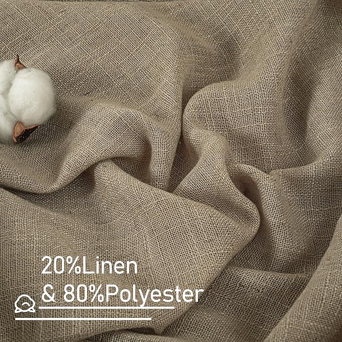 LAMIT Taupe Linen Curtains 54 Inch Length 2 Panels, Light Filtering Panels Back - Image 2