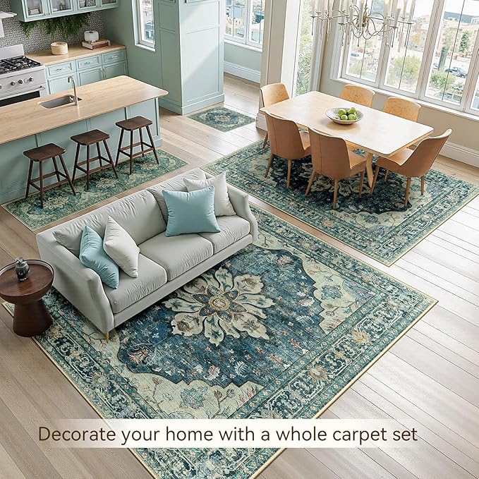 RELEANY Area Rugs 3'x5' Washable Non-Slip, Floral Vintage Distress Print - Image 4
