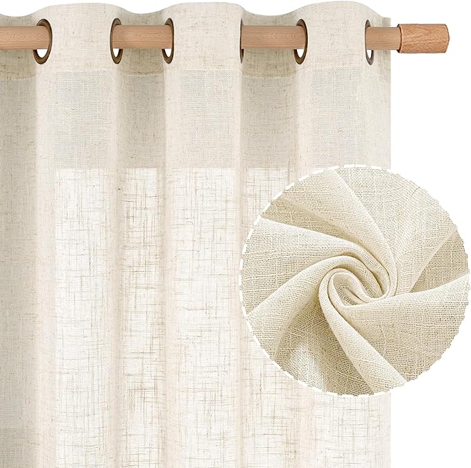 LAMIT Natural Ivory Linen Sheer Curtains 72 inches Long by LAMIT