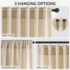 Extra Long Curtain 108 Inches Long Set Back Tab Tan Linen Drapes - Image 2