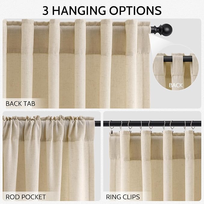 Nanspring Tan Linen Curtains 63 Inches Long - Image 2
