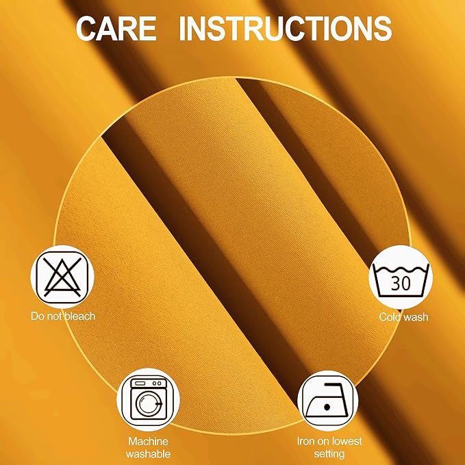 LEMOMO Yellow Blackout Curtains/52 x 45 Inch Length/Set of 2 Panels Grommet - Image 4