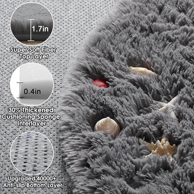 ONASAR Grey Round Area Rugs 6ft, Fluffy Gray Soft Bedroom Circle Rug - Image 2