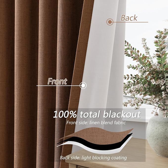 Guken 100% Blackout Linen Curtains 84 Inch Length 2 Panels Set - Image 4