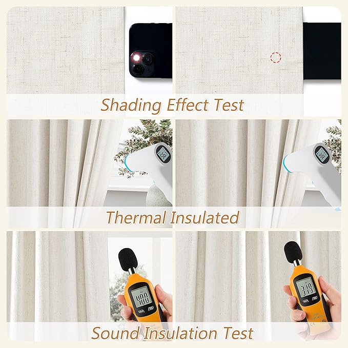 Guken Cream 100% Blackout Linen Curtains 96 Inch Length 2 Panels Set - Image 4