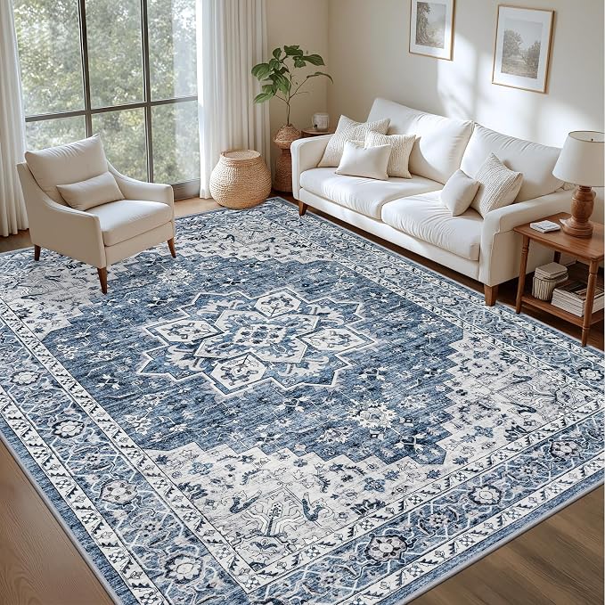 3x5 Area Rugs Living Room Rug: Washable Vintage Boho Medallion Rug No Slip - Image 2