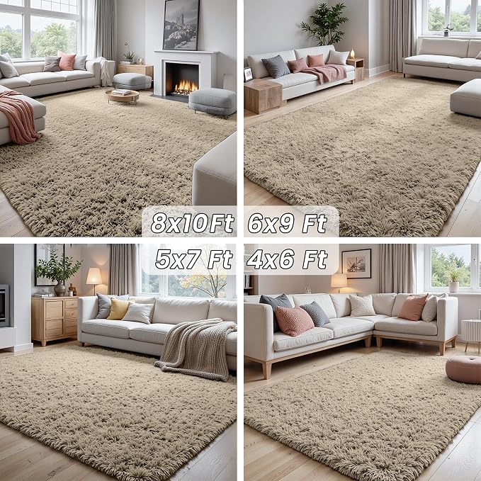 8x10 Area Rugs for Living Room Rug: Soft Fluffy Shag Gray Camel Rugs for Bedroom - Image 7